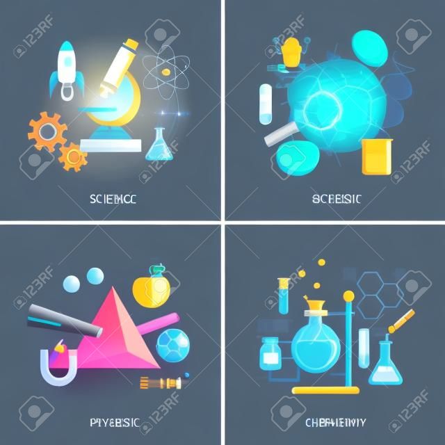 Wissenschaft Konzept, Physik, Chemie, Biologie flaches Design