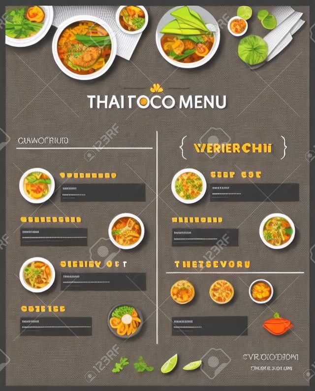 Wektor tajskie jedzenie menu restauracji szablonu płaska