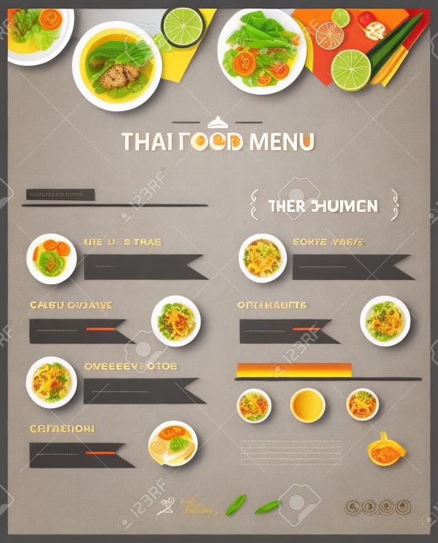 Шаблон меню вектор тайский ресторан пищи плоский дизайн