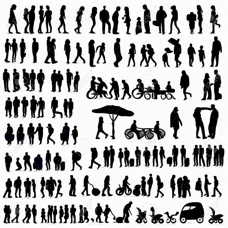 Large set of people silhouettes. Families, couples, kids and elderly people.
