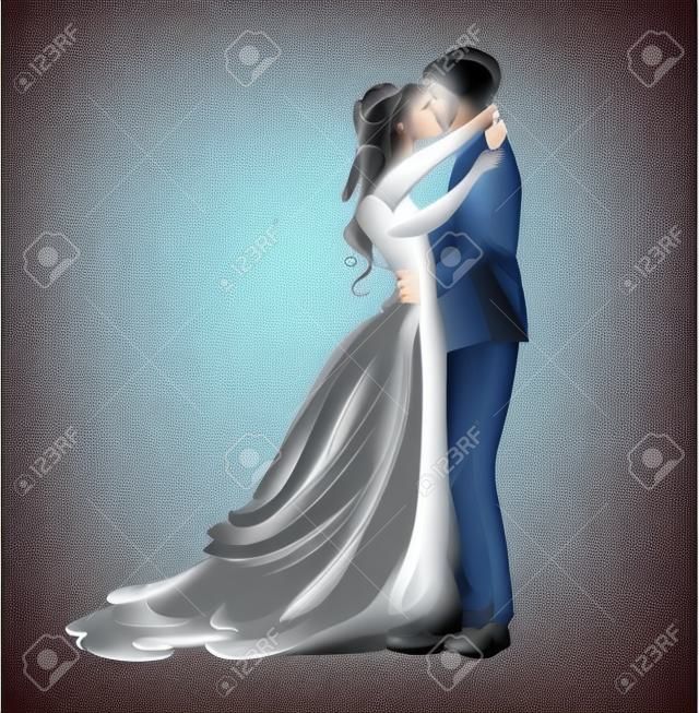 Esküvői pár csók. Friss házas. Vektor rajzot.