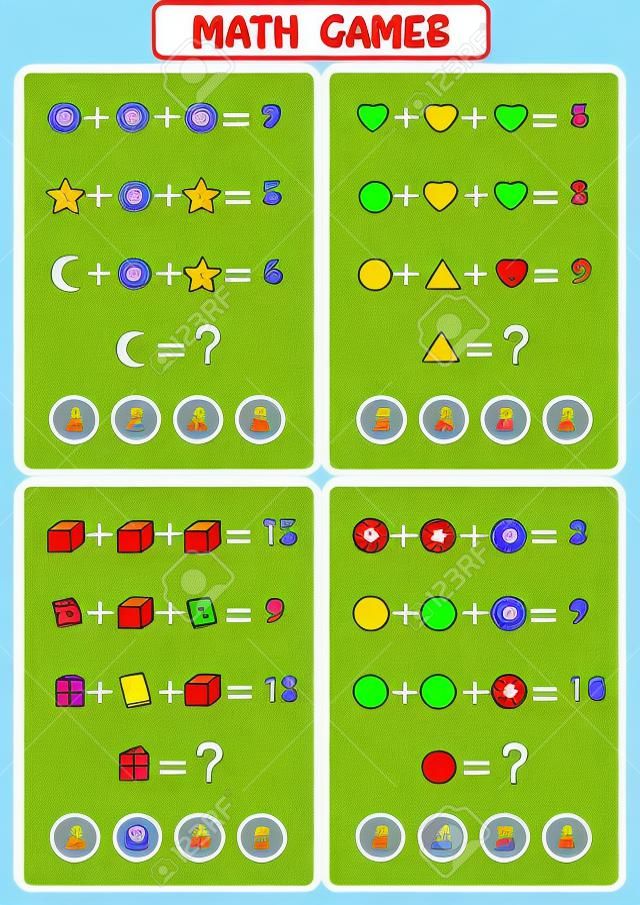 Mathematics educational game for kids, fun worksheets for children, Kids are learning to solve problems.