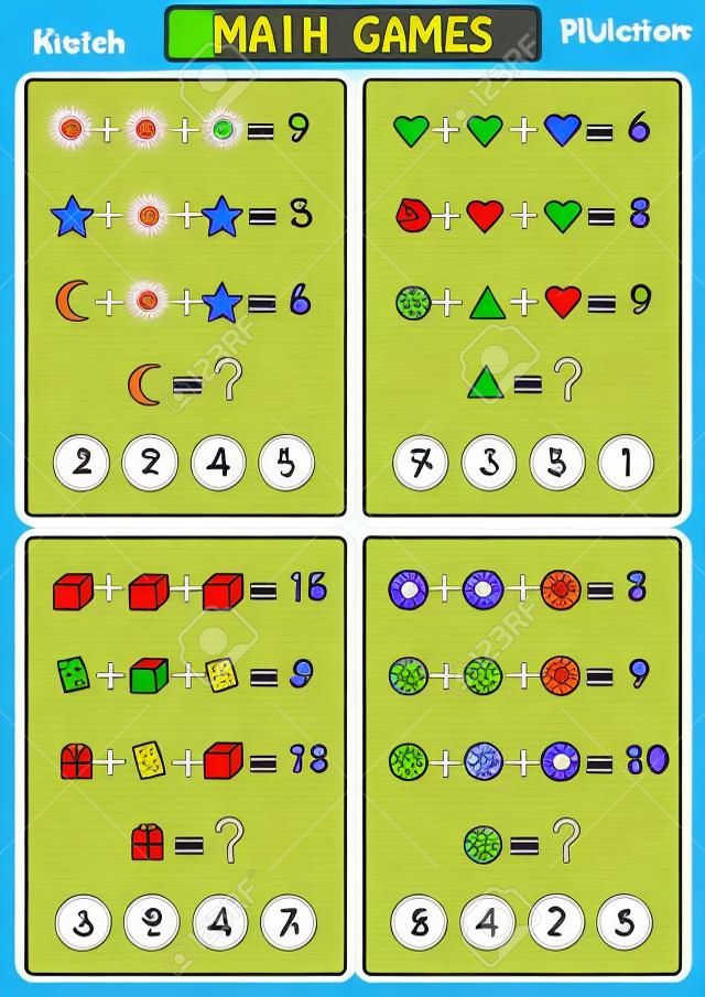 Matemática jogo educacional para crianças, planilhas divertidas para crianças, as crianças estão aprendendo a resolver problemas.