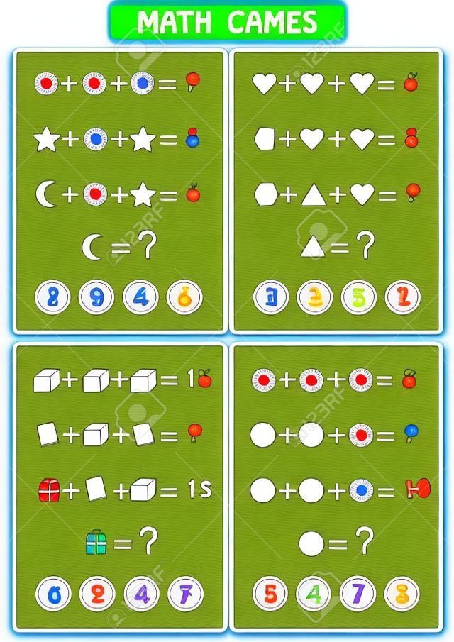 Mathematics educational game for kids, fun worksheets for children, Kids are learning to solve problems.