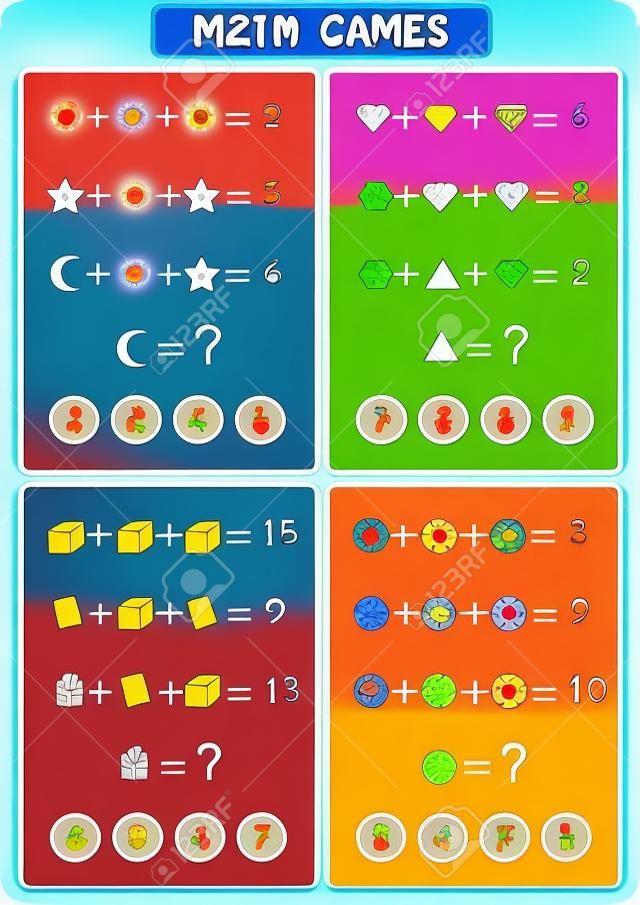 Mathematik-Lernspiel für Kinder, lustige Arbeitsblätter für Kinder, Kinder lernen, Probleme zu lösen.
