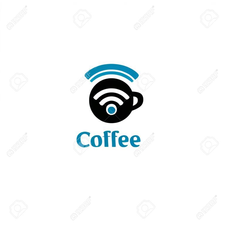 Coffee internet logo with cup and wifi signal. Negative space style for minimalistic business brand. suitable for cafe and coworking space business