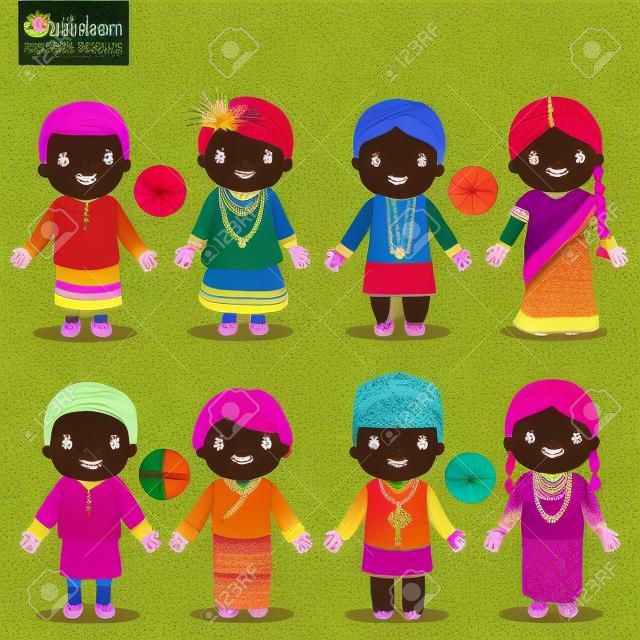 Crianças em traje tradicional Maldivas, Índia, Butão e Nepal