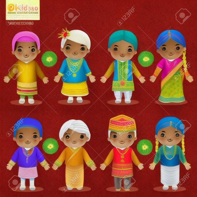 Дети в традиционных костюмах Мальдивах, Индии, Бутана и Непала