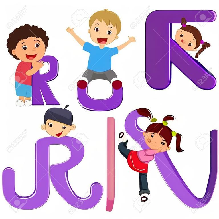 Cartoon kids with RSTUV letters
