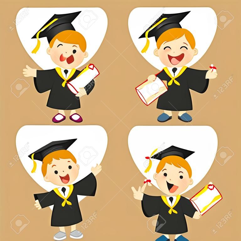 Set of children in their graduation gown.