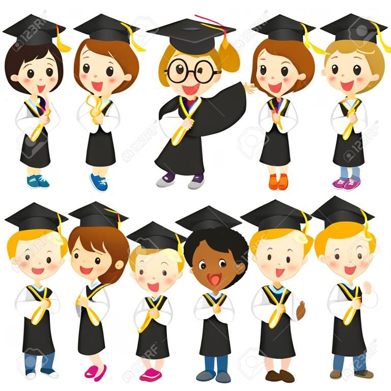 Set of children in their graduation gown.