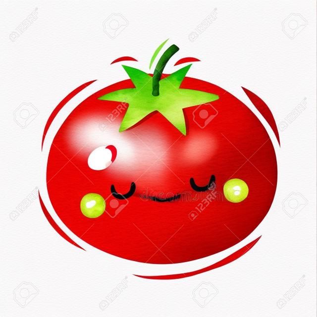 Watercolor cute tomato cartoon character. Vector illustration.