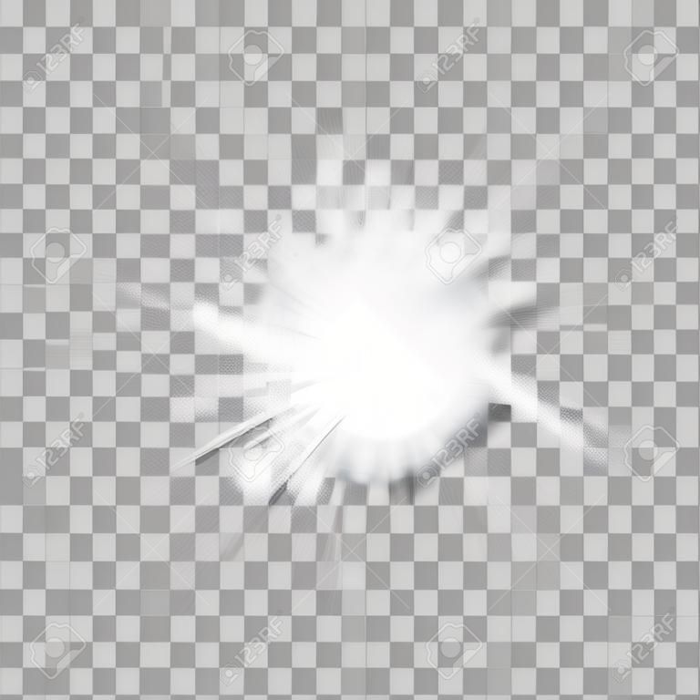 투명 흰색 빛나는 빛 버스트 폭발.