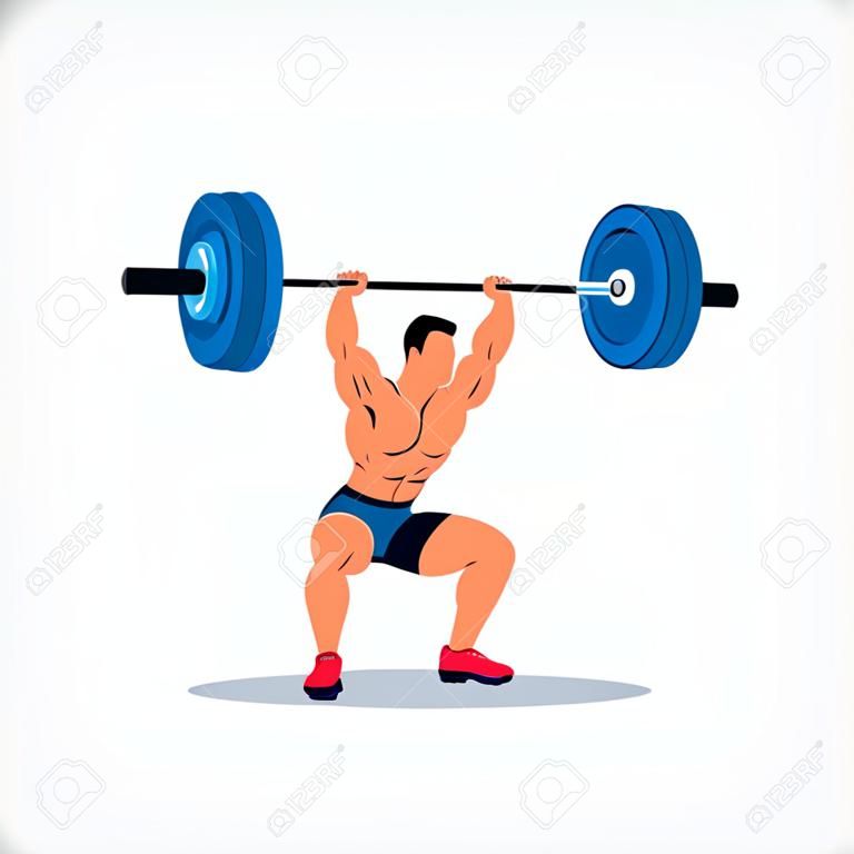Fuerte levantar pesas levantamiento de pesas powerlifting. Ilustración del vector.