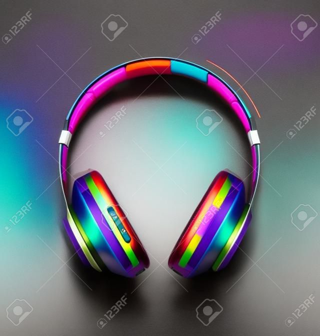 Headphones from multicolored paints, abstract, colorful drawing, digital graphics