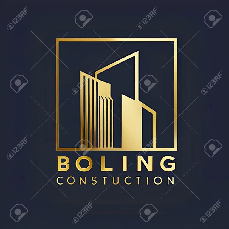 Cool modern construction logo design template with golden color, estate, premium, gold