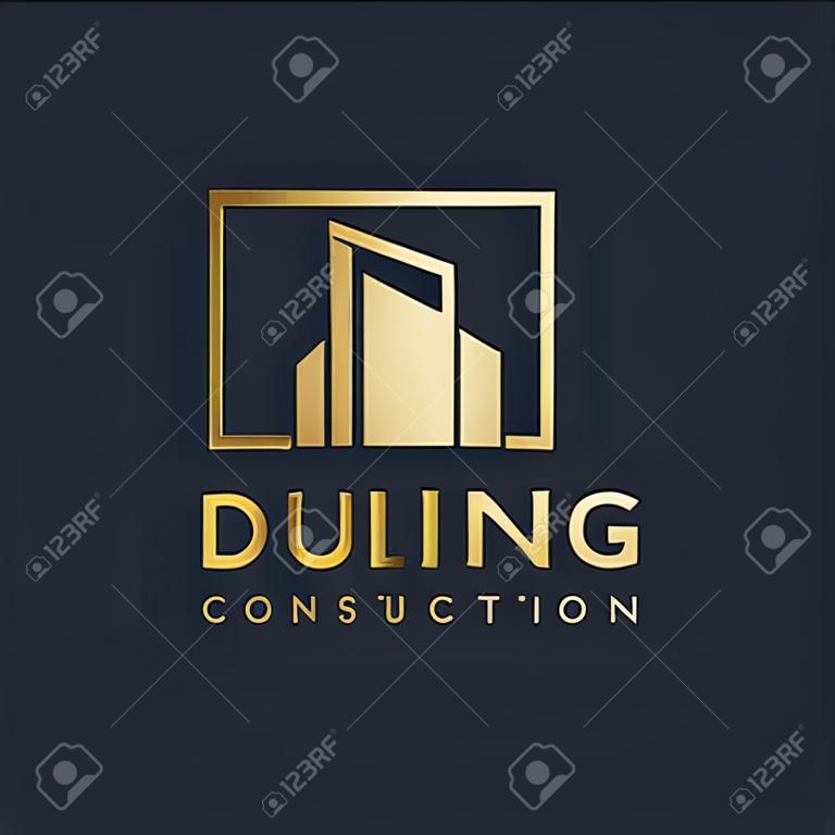 Cool modern construction logo design template with golden color, estate, premium, gold