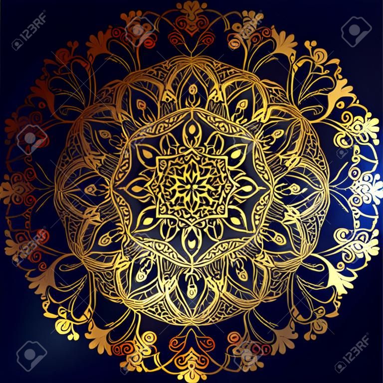 Circle gold lace ornament, round ornamental geometric doily pattern