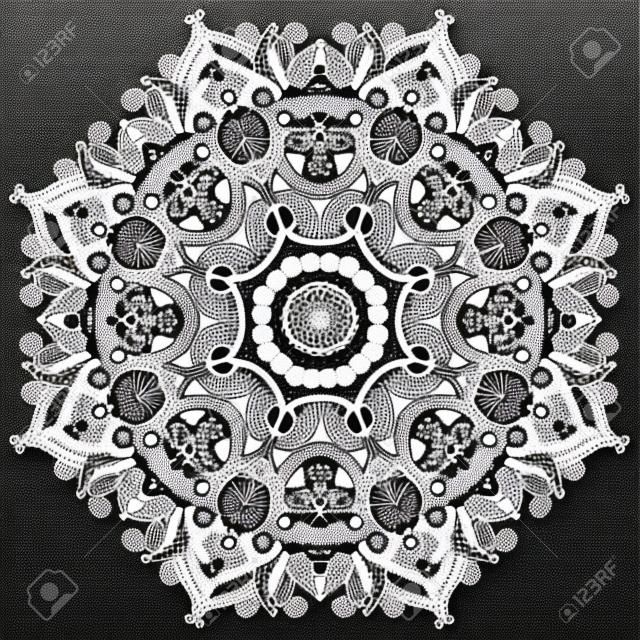 圓形花邊裝飾，圓形的幾​​何裝飾圖案台佈，黑色和白色的收集