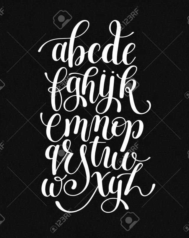 black and white hand lettering alphabet design, handwritten brush script modern calligraphy cursive font illustration