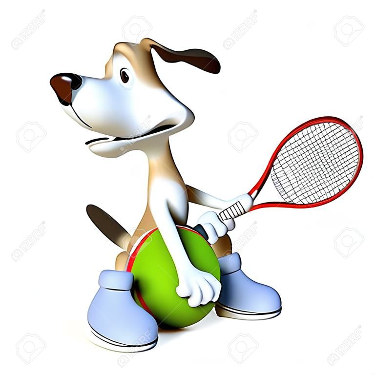 Ilustración sobre un tema de un perro el tenista. Antes del campeonato.