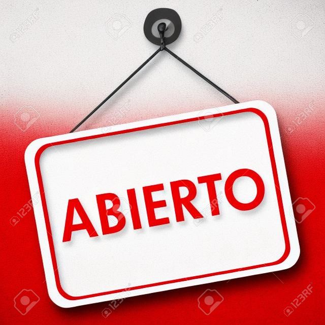 Una señal de rojo y blanco con la palabra Abierto abierto aislado en un fondo blanco, Abierto abre la muestra