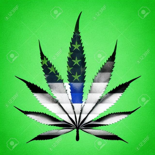 Folha de marijuana com as cores da bandeira americana isolada no branco