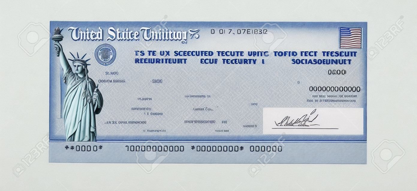 Czek Skarbu Stanów Zjednoczonych na zwrot podatku federalnego lub płatność z tytułu ubezpieczenia społecznego na białym tle