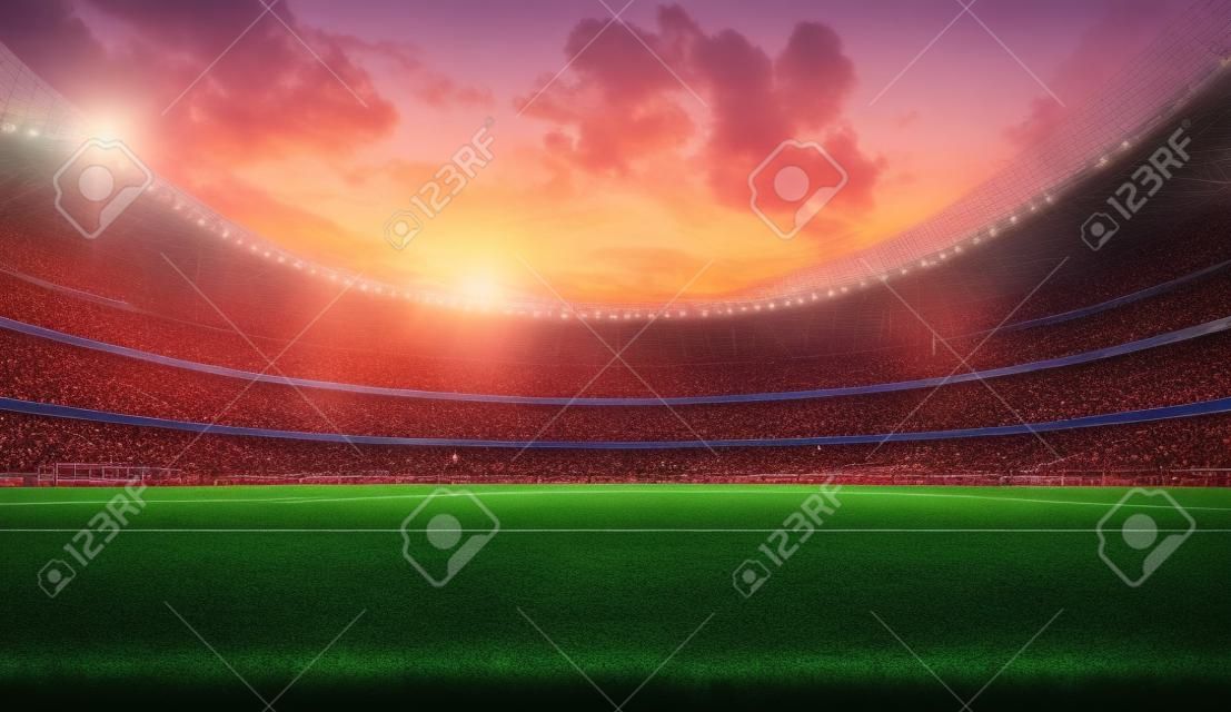 football stadium with crowd background sunset sky soccer playground