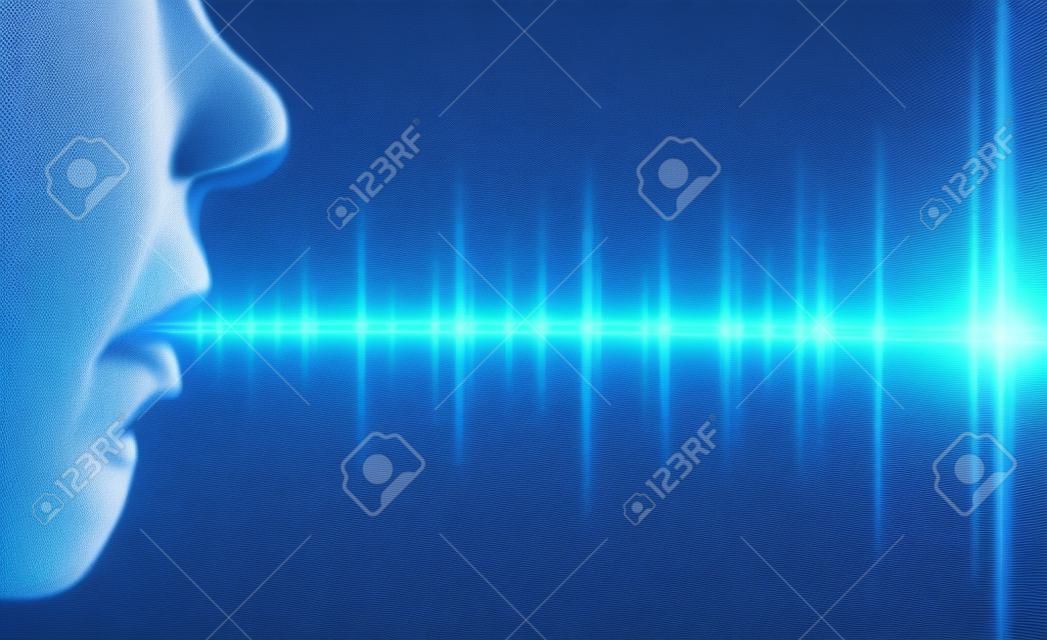 Sistema di riconoscimento vocale della testa di rendering 3d di terra blu