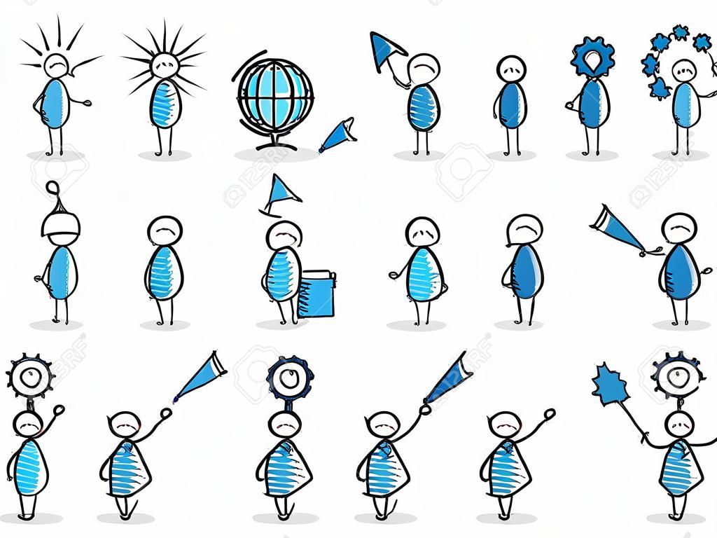 Concept of business and finance icons with funny stickman set.