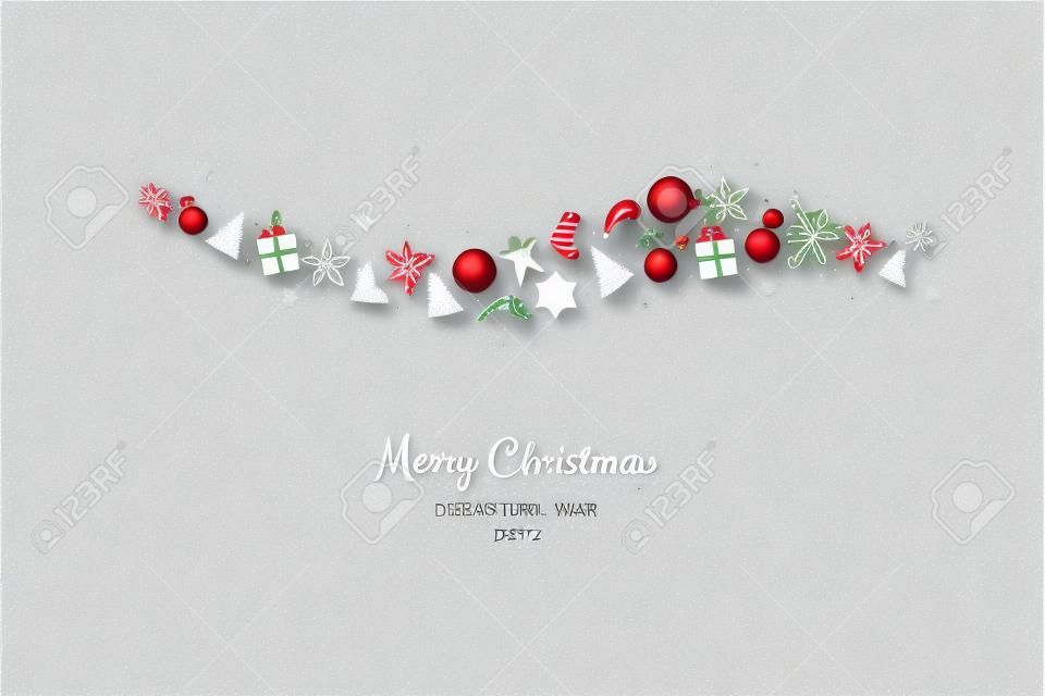 願いと手描きの装飾品とクリスマスポストカードのデザイン。ベクトル。