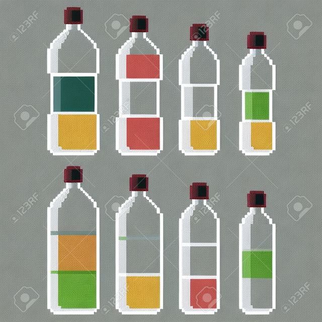 Vector pixel art collection bottles for design