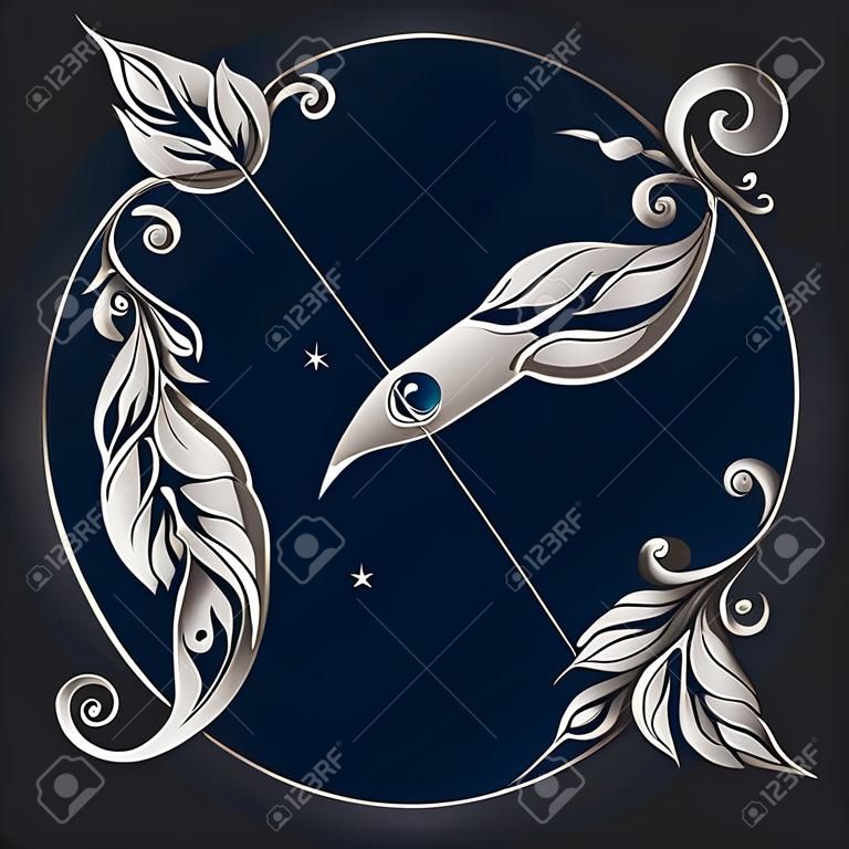 Nyilas. Asztrológia Horoszkóp. Vector állatöv. Kézzel rajzolt stílusban.