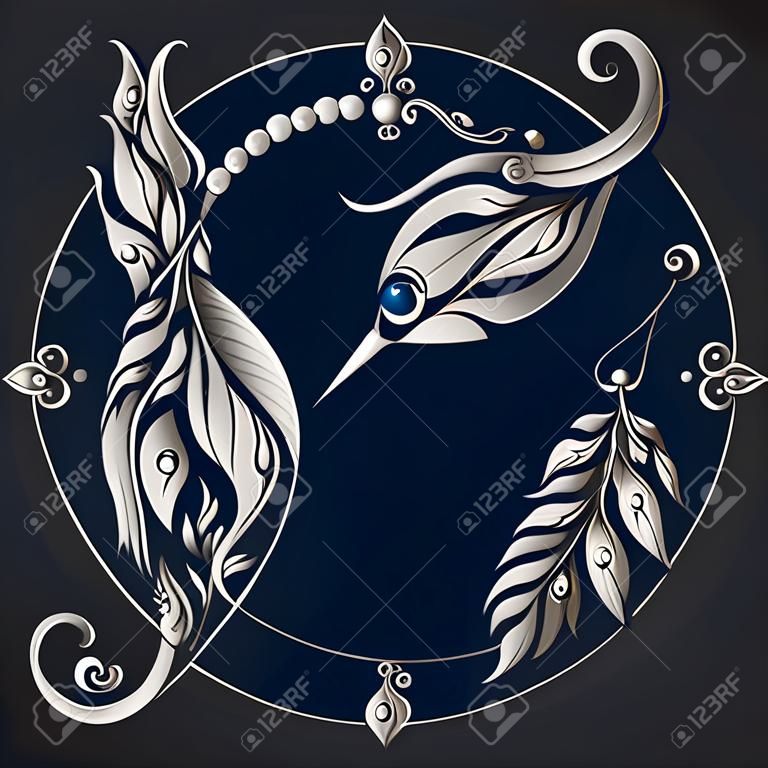 Nyilas. Asztrológia Horoszkóp. Vector állatöv. Kézzel rajzolt stílusban.