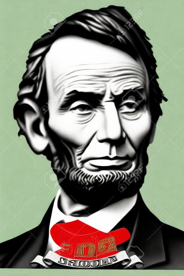 El retrato de Abraham Lincoln frente a un billete de cinco dólares.