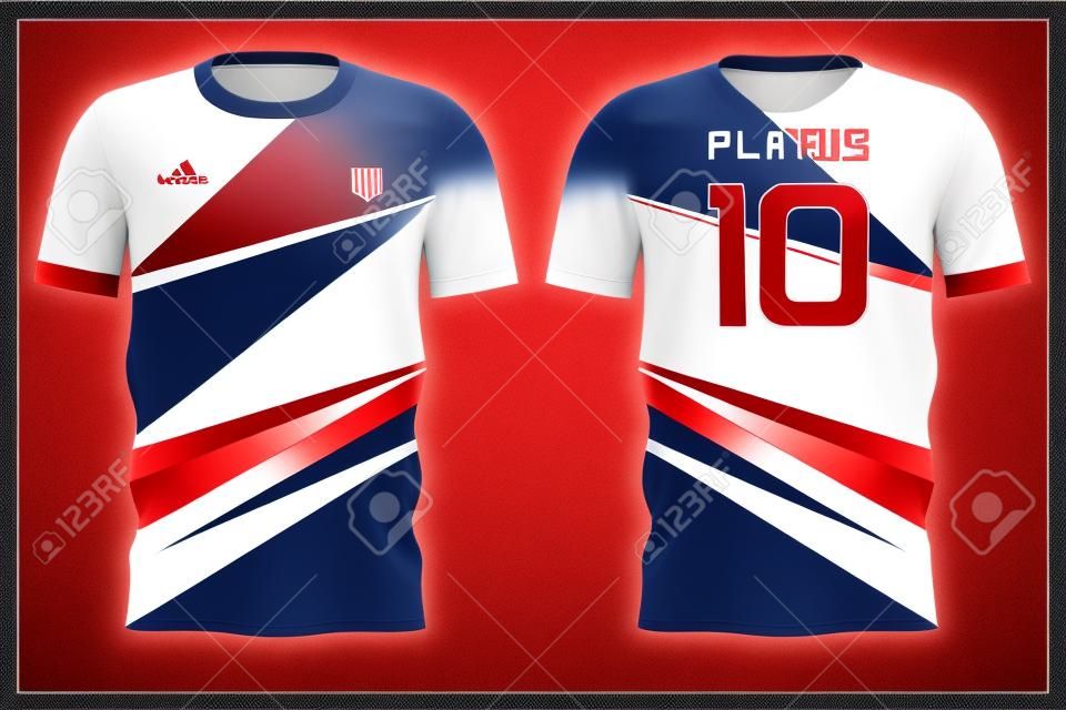 blue red white sports jersey template for team uniforms and Soccer