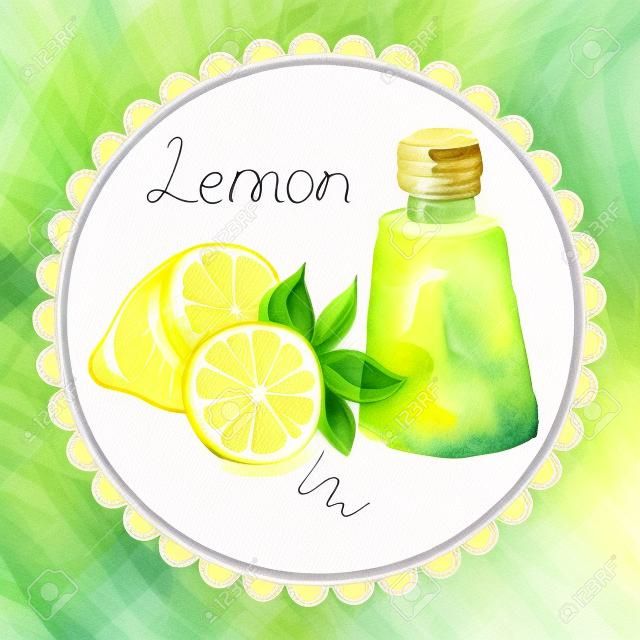 Salud y Naturaleza Colección. Aceite aromático limón (acuarela y gráfico)
