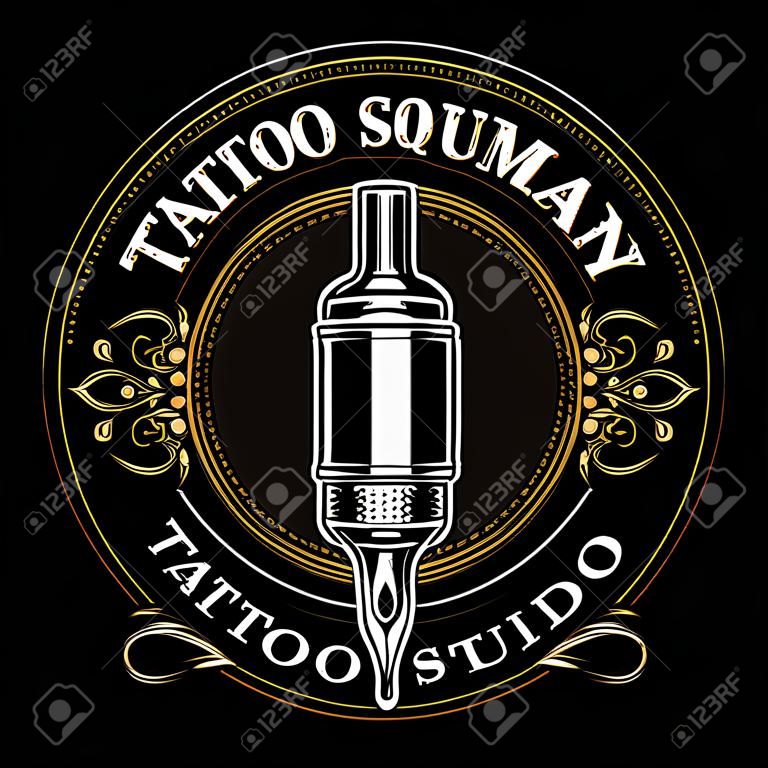 Шаблон логотипа студии татуировки. Рамка в винтажном стиле с татуировкой.