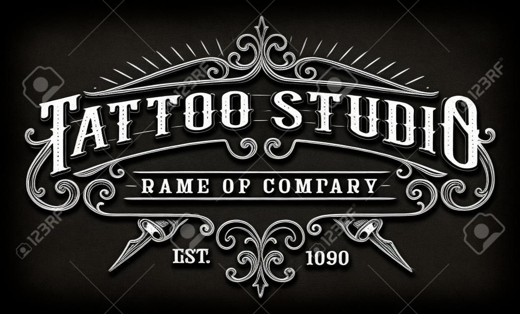 Tattoo letters in retro stijl frame op zwarte achtergrond.