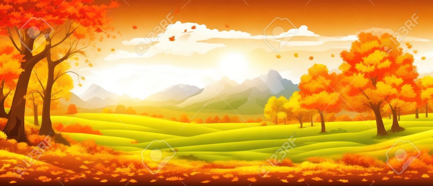 Panorama della campagna in autunno vettore banner orizzontale delle montagne del paesaggio autunnale