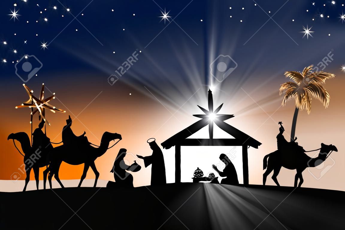 Traditionelle christliche Weihnachten Krippe mit den drei Weisen