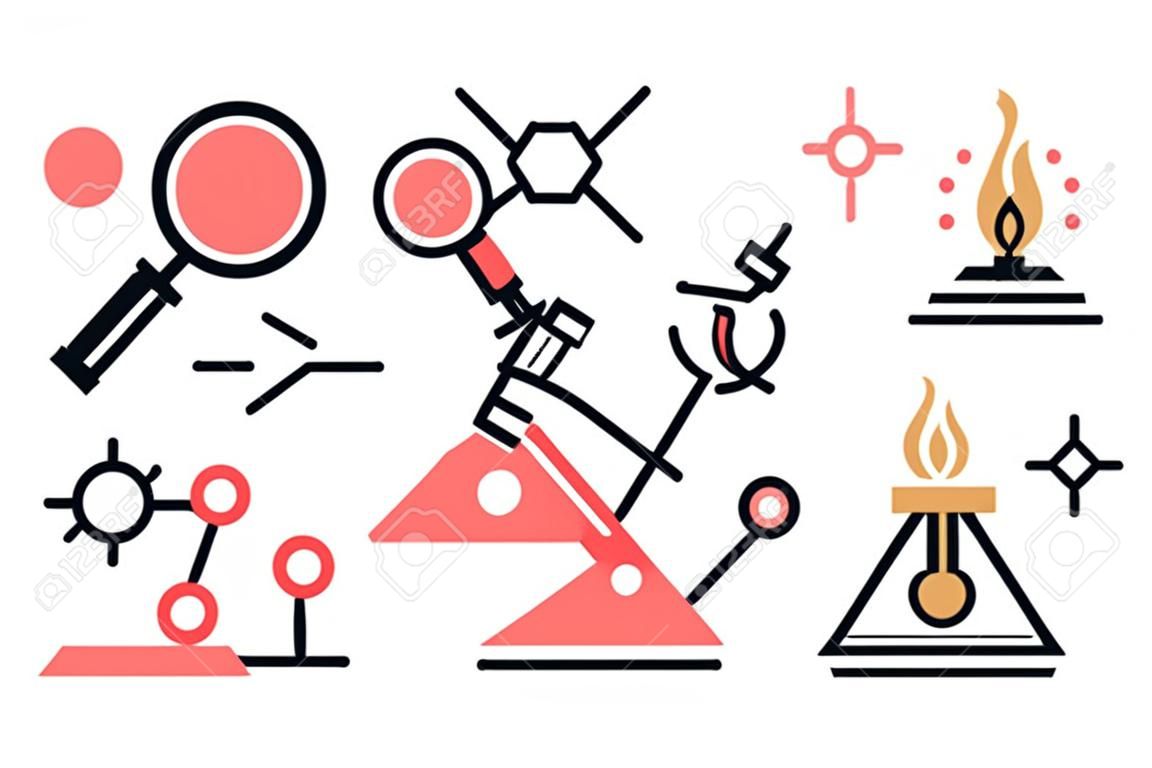 Set of vector icons on the theme of science. Vector illustration.