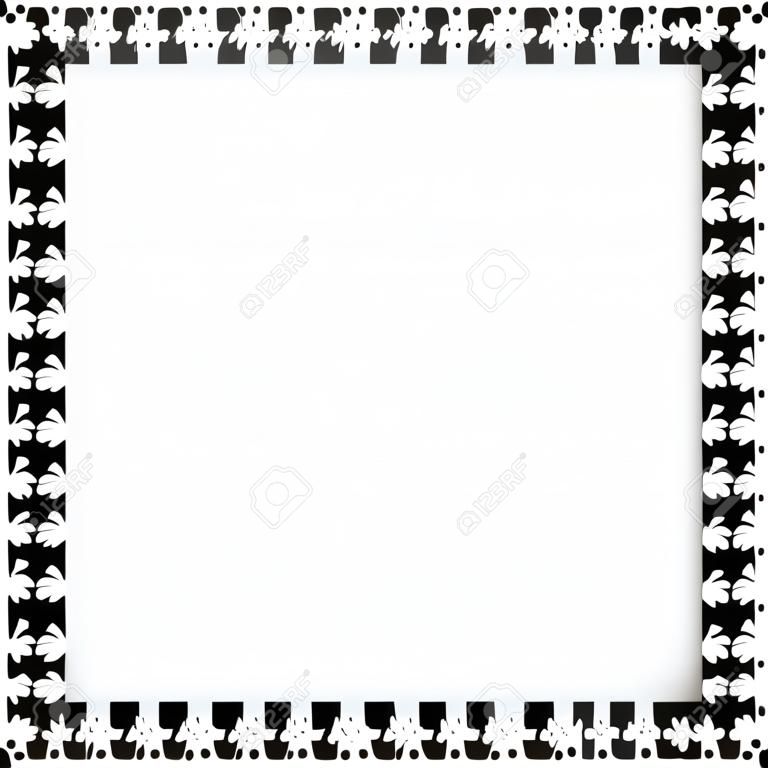 Bordo quadrato bianco e nero di vettore fatto di impronte di animali isolati su sfondo trasparente. Copia modello di spazio, bordo, struttura, cornice per foto, poster, banner, zampe di cani o gatti che camminano.