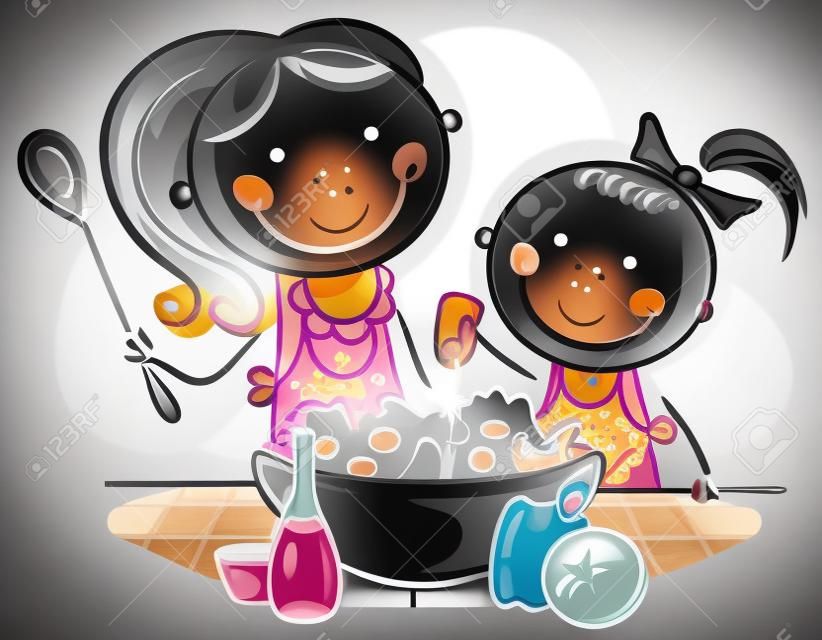 Madre e hija cocinando juntas