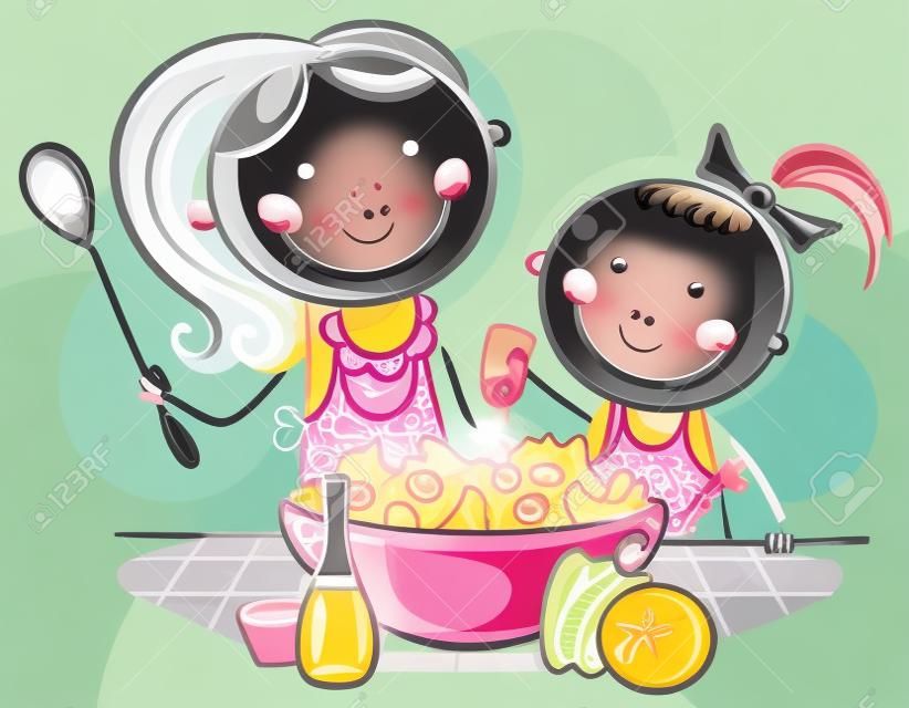 Madre e hija cocinando juntas