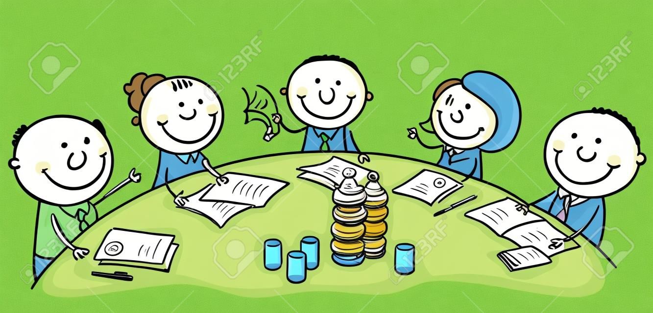 Reunião dos desenhos animados ou conferência ao redor da mesa