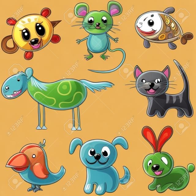 Set of sketchy cartoon pets