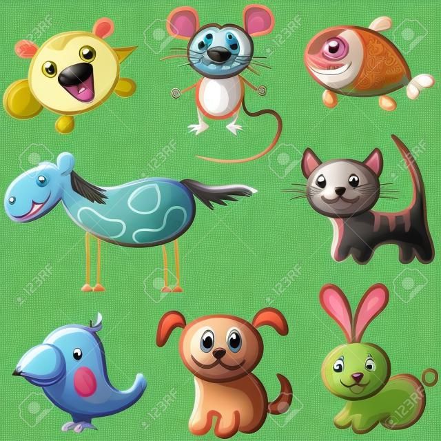 Set van schetsige cartoon huisdieren
