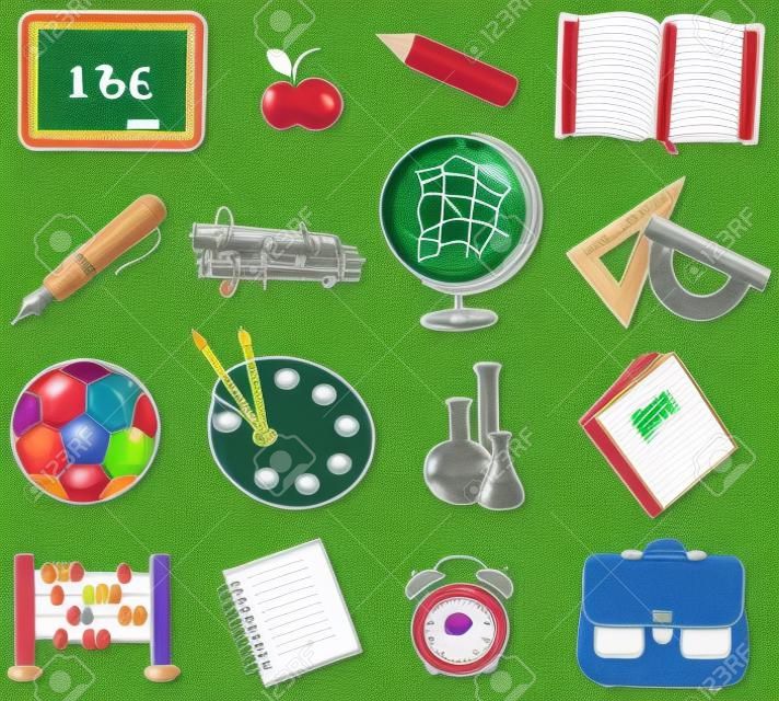 Набор из 16 школы вещи, представляющие различные школьные предметы, не градиенты